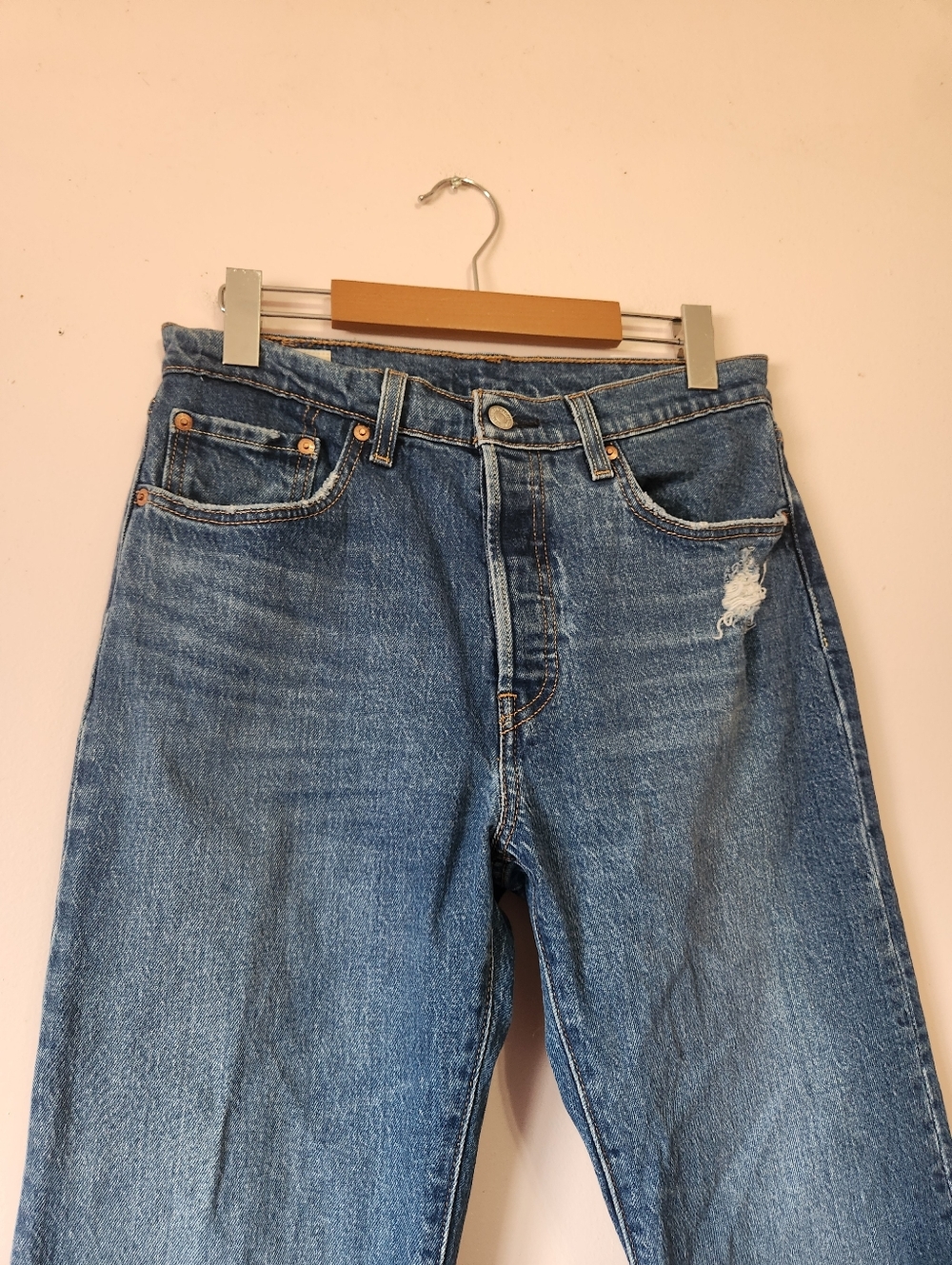 Levi's 501 Original Cropped Jeans 28 Charleston Fun Blue High Rise Button Fly - Picture 3 of 7